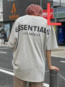 新品 FOG ESSENTIALS エッセンシャルズ LA限定 リフレクターロゴ バックプリントTシャツ グレー L