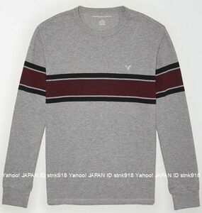 〓アメリカンイーグル/US XXXL/AE Stripe サーマルTシャツ/H.Gray