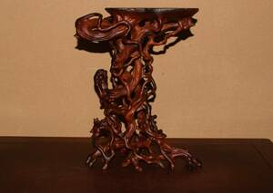  root table * natural tree * delicate carving * purple .* ebony *. tree * height table * bonsai table * natural wood * stand for flower vase * shohin bonsai * delicate work * root table * country manner exhibition three point decoration * height 33,2cm