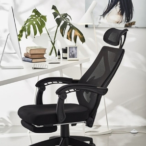 【送料無料】オフィスチェア 人間工学椅子 腰サポート ヘッドレスト リクライニング フットレスト パソコンチェア デスクチェア メッシュの画像1