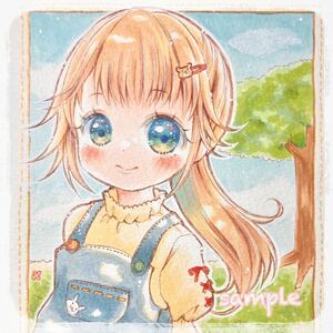  hand .. autograph illustration # original # ponytail. girl # original picture # small square fancy cardboard ( Mini square fancy cardboard ) #