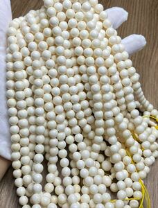 天然マンモス牙美しい手作り彫刻　丸珠8×108玉　ブレスレット