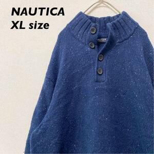 ノーティカ　ニット　セーター　ハーフボタン　無地　刺繍ロゴ　男女兼用　XLサイズ　nautica ユニセックス　大きいサイズ　プルオーバー