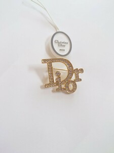 Christian Dior　クリスチャン・ディオール　ブローチ　ゴールドカラー　ラインストーン　美品　アクセサリー