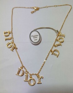 クリスチャン・ディオール　Christian Dior　美品　ラインストーン　ネックレス　ゴールド色　ロゴ