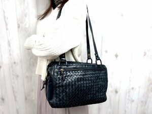 極美品 BOTTEGAVENETA ボッテガヴェネタ イントレチャート ハンドバッグ ショルダーバッグ バッグ レザー 紺 2WAY 67861