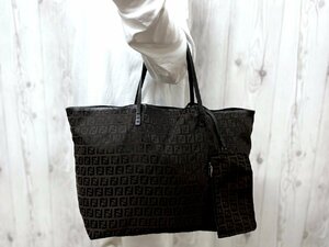 極美品 FENDI フェンディ ズッキーノ トートバッグ ショルダーバッグ バッグ ナイロンキャンバス×レザー 茶 A4収納可 71507