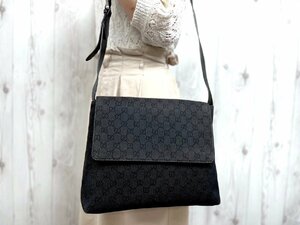 極美品 GUCCI グッチ GGキャンバス ショルダーバッグ メッセンジャーバッグ バッグ キャンバス×レザー 黒 A4可 メンズ 71411