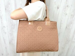 極美品 Tory Burch トリーバーチ フレミング キルティング トートバッグ バッグ ナイロン×パテントレザー ピンクベージュ A4可 71795Y