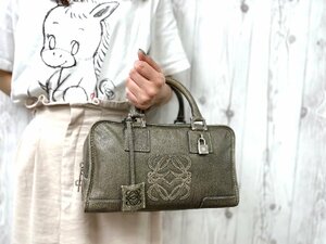 極美品 LOEWE ロエベ リザード アナグラム アマソナ28 トートバッグ ハンドバッグ バッグ 緑系 71639Y