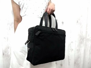 極美品 PRADA プラダ テスート ビジネスバッグ トートバッグ バッグ ナイロン×サフィアーノレザー 黒 A4収納可 メンズ 71743Y