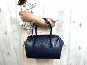  превосходный товар Cartier Cartier Must линия ручная сумочка сумка кожа темно-синий 71775Y