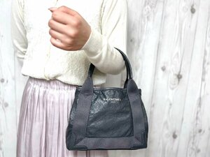 превосходный товар BALENCIAGA Balenciaga темно-синий бегемот sXS ручная сумочка большая сумка сумка кожа × парусина темно-серый 70971Y