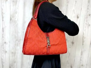  превосходный товар GUCCI Gucci GG парусина домкрат - ручная сумочка сумка на плечо сумка парусина × кожа красный 71791Y