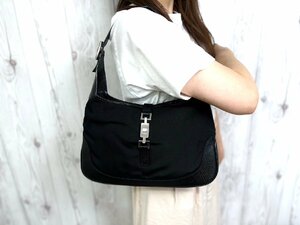  превосходный товар GUCCI Gucci домкрат - ручная сумочка сумка на плечо сумка нейлон парусина × кожа чёрный 71770Y