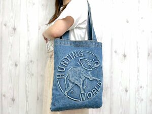  превосходный товар HUNTINGWORLD Hunting World большая сумка сумка на плечо сумка Denim темно-синий A4 место хранения возможно мужской 71800Y