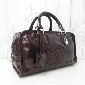 極美品 LOEWE ロエベ アナグラム アマソナ28 ハンドバッグ バッグ パテントレザー ワインレッド 69530の画像4