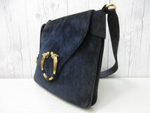 極美品 GUCCI グッチ ヴィンテージ ホースヘッド ショルダーバッグ バッグ スエード×レザー 紺 71506_画像5