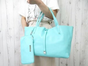  превосходный товар TIFFANY&CO. Tiffany большая сумка сумка на плечо сумка кожа Tiffany голубой A4 место хранения возможно 71381