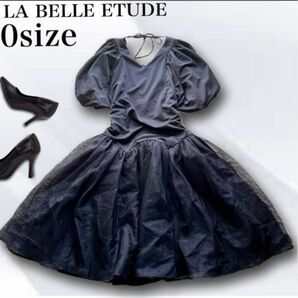 LA BELLE ETUDE ラベルエチュード ワンピース ブラック チュール 0 ボリュームスリーブ ドレス ロング フレア