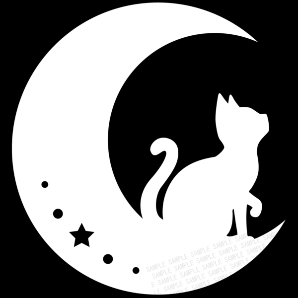 猫と月 カッティングステッカー ネコと月と星 白色 カーステッカー 転写シール 車・バイクなどのドレスアップや傷隠しに 横12cm×縦12.8cm