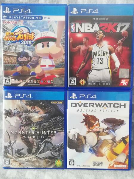 【即決&送料無料】 4本セット 実況パワフルプロ野球2018 + NBA2K17 + モンスターハンター ワールド + オーバーウォッチ / PS4ソフト 36