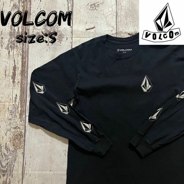 VOLCOM ロンT ブラック クルーネック Sサイズ相当　ロンt メンズ サーフ ストリート スケートボード サーフィン 長袖