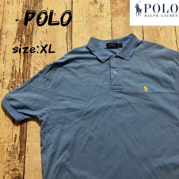 POLO ポロシャツ ラルフローレン RALPH LAUREN 半袖 古着 水色 メンズ XL