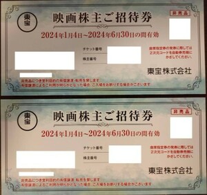 【送料無料】東宝株主優待券2枚組 2024年6月30日まで有効 映画入場券