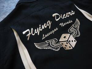 ドライボーンズ Dry Bones ボーリングシャツ 'FLYING DICERS' M ブラック 50sショートスリーブシャツ