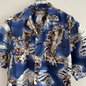 90s HILOHATTIEhiro - tiMEXICO производства искусственный шелк Hawaiian гавайская рубашка Sbotanikarupa-m tree гибискус б/у одежда довольно большой 
