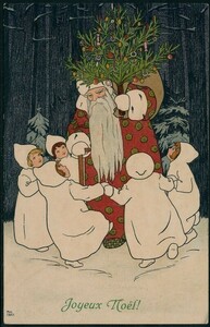 【レア】アンティーク・ポストカード　『Ebner/クリスマス、サンタクロースと子供たち＊1909年』