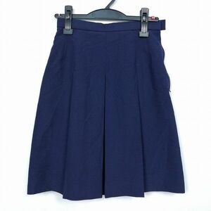 1円 スクールスカート 夏物 w63-丈53 紺 中学 高校 プリーツ 学生服 制服 女子 中古 HK6719