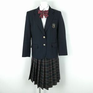 1円 ブレザー チェックスカート 上下4点セット M 大きいサイズ 冬物 女子 学生服 大阪河内長野市立東中学 紺 制服 中古 ランクC EY8732