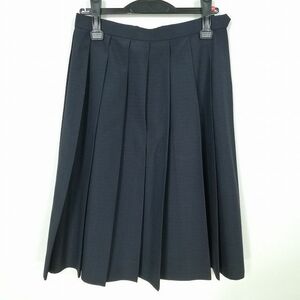 1円 スクールスカート 夏物 w63-丈60 紺 中学 高校 プリーツ 学生服 制服 女子 中古 IN6195