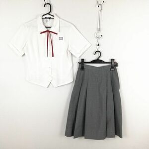 1円 ブラウス スカート 紐タイ 上下3点セット M 夏物 女子 学生服 兵庫網干高校 白 制服 中古 ランク:C EY7599