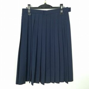 1円 スクールスカート 冬物 w69-丈65 紺 中学 高校 プリーツ 学生服 制服 女子 中古 IN6381