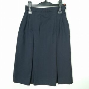 1円 スクールスカート 冬物 w60-丈64 紺 中学 高校 プリーツ 学生服 制服 女子 中古 IN6369