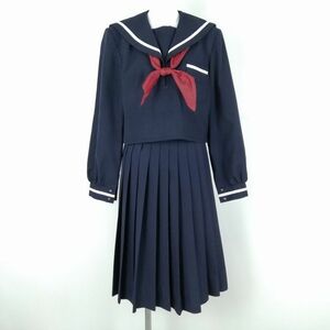 1円 セーラー服 スカート スカーフ 上下3点セット 大きいサイズ 冬物 白1本線 女子 学生服 中学 高校 制服 中古 ランクC NA3416