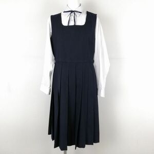 1円 ジャンパースカート 紐タイ 155A バスト94 ウエスト80 冬物 女子 学生服 中学 高校 紺 制服 中古 ランクC NA3131