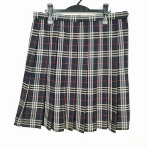 1円 スクールスカート 大きいサイズ 冬物 w85-丈60 チェック 中学 高校 プリーツ 学生服 制服 女子 中古 IN6614