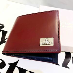 送料込●新品● Vivienne Westwood 二つ折レザー財布 赤×紺B 本牛革 オーブマークメタルタグ ヴィヴィアン ウエストウッド ビビアン