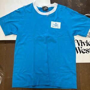 送料込●新品● Vivienne Westwood 半袖Tシャツ46 水色 ネームタグT 日本製 オーブ コットン100% ヴィヴィアンウエストウッド ビビアン