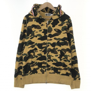 【中古】A BATHING APE Camo Shark Full Zip Hoodie M 001ZPI201004M カーキ アベイシングエイプ[240010429605]