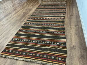 Art hand Auction Alfombra tribal★Life with Kilim★Grande 303×103cm Alfombra Kilim afgana Alfombra natural hecha a mano 02AFAKE240529002D, alfombra, Alfombras, estera, Alfombras, Alfombras en general