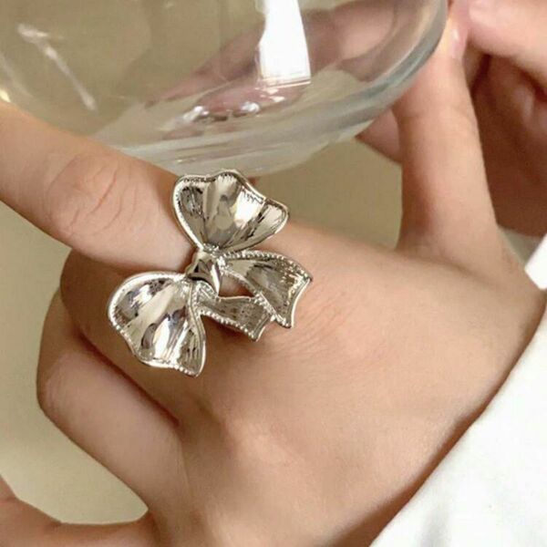 アクセサリー 韓国 レディース シルバー リング 指輪 リボン 蝶々 バタフライ
