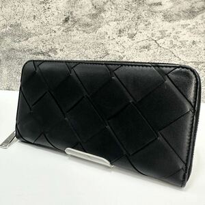 近年◆美品◆BOTTEGA VENETA ボッテガヴェネタ マキシイントレ メンズ 長財布 イントレチャート ラウンドファスナー レザー 黒 本革