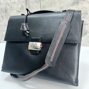 希少◆美品◆BALLY●バリー 鍵付き 2way ビジネスバッグ ショルダーバッグ ロゴ レザー 肩掛け 斜め掛け メンズ 本革 A4 黒 ブラック 