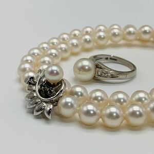 *[ распродажа ]TASAKI( Tasaki Shinju ) pearl silver колье ( размер 7.0-7.4mm масса 34.16g)Pt900 жемчуг кольцо ( размер 8.0mm масса 6.22g)