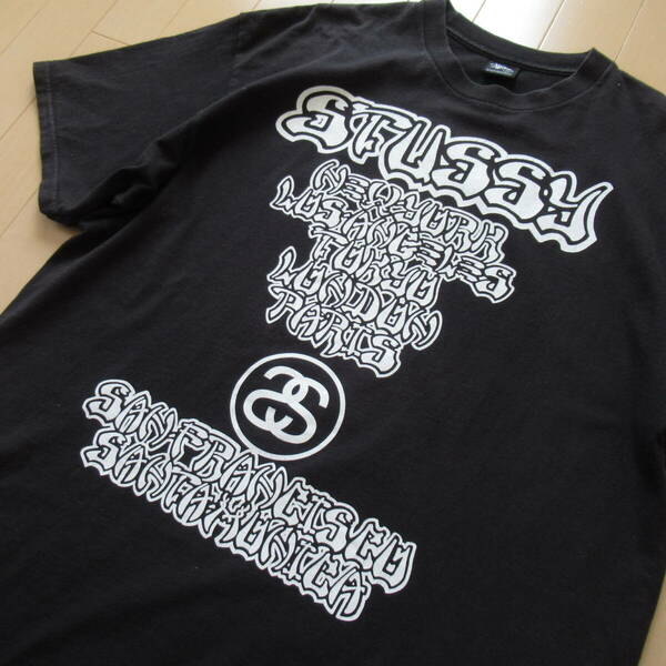 ★即決送込★希少！XL STUSSY x DOGTOWN BULLDOG ステューシー ドッグタウン Tシャツ 半袖 黒 black ワールドツアー t-shirts m l tee 06